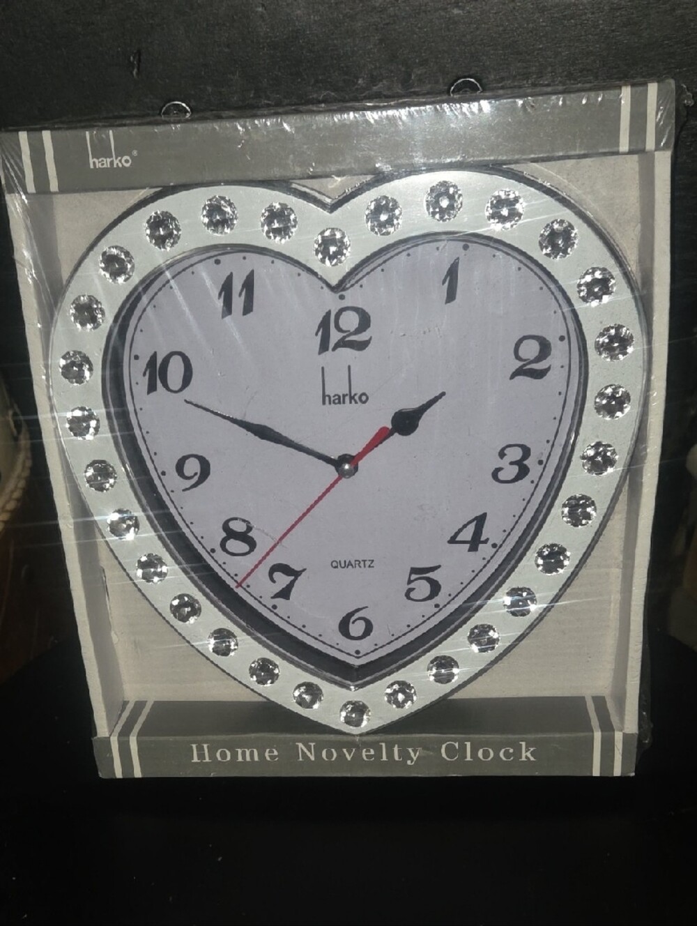 NIB Harko Heart-Shaped Rhinestone Wall Clock